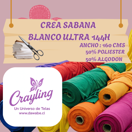 TELA CREA SABANA BLANCO ULTRA 144 HILOS